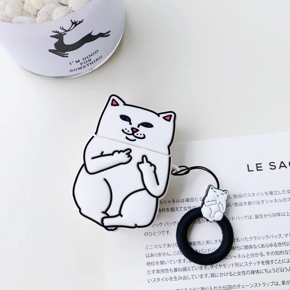Cartoon Cat AirPods Case - Cute Silicone Cover with Ring Strap SJB-DIAMOND ELITES