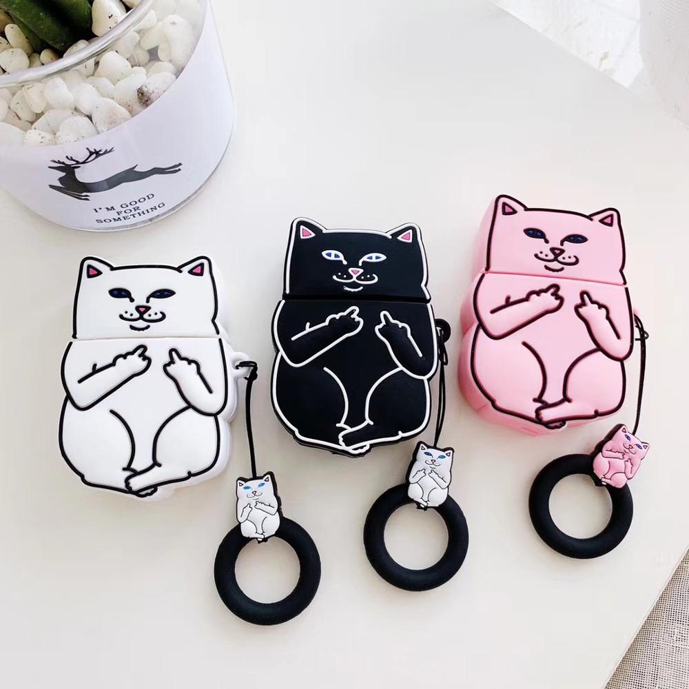 Cartoon Cat AirPods Case - Cute Silicone Cover with Ring Strap SJB-DIAMOND ELITES