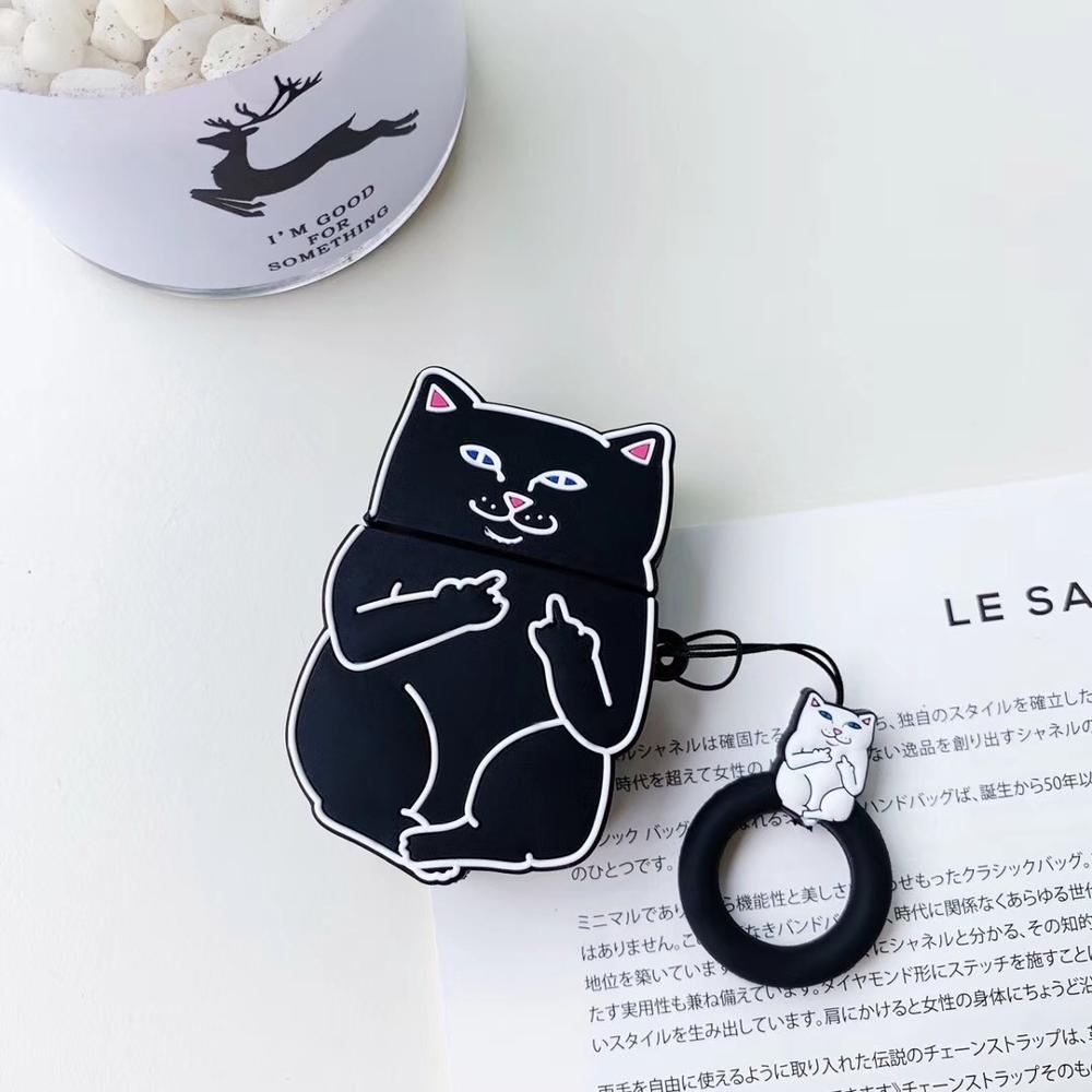 Cartoon Cat AirPods Case - Cute Silicone Cover with Ring Strap SJB-DIAMOND ELITES