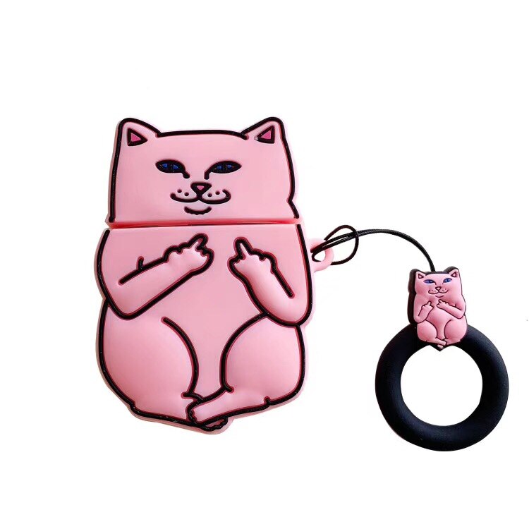 Cartoon Cat AirPods Case - Cute Silicone Cover with Ring Strap SJB-DIAMOND ELITES