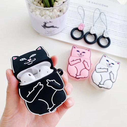 Cartoon Cat AirPods Case - Cute Silicone Cover with Ring Strap SJB-DIAMOND ELITES